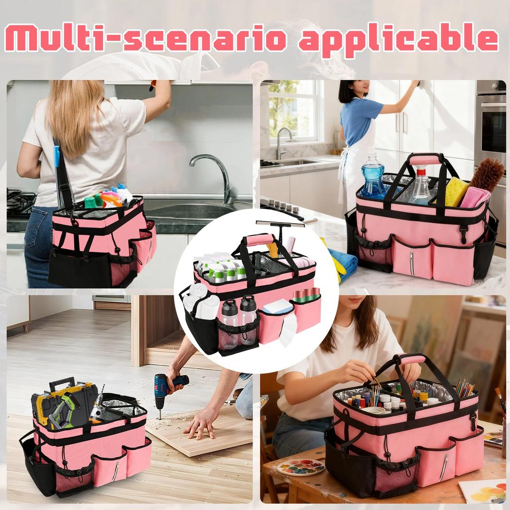 Tragbarer Reinigungs-Caddy Strapazierfähige Reinigungswerkzeuge Aufbewahrungstasche mit abnehmbaren Trennwänden Große Kapazität Multifunktionale Werkzeugtasche