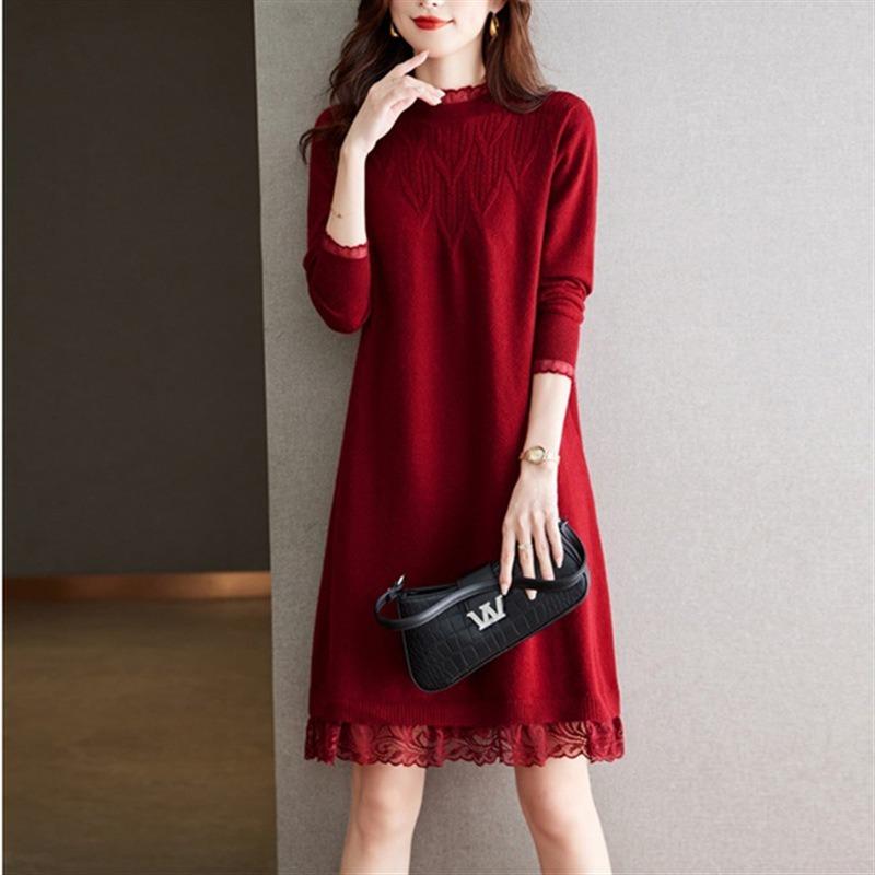 Bottom semi-turtleneck knitted dress women's autumn and winter new medium and long styles with coat inside and outside sweater skirt
