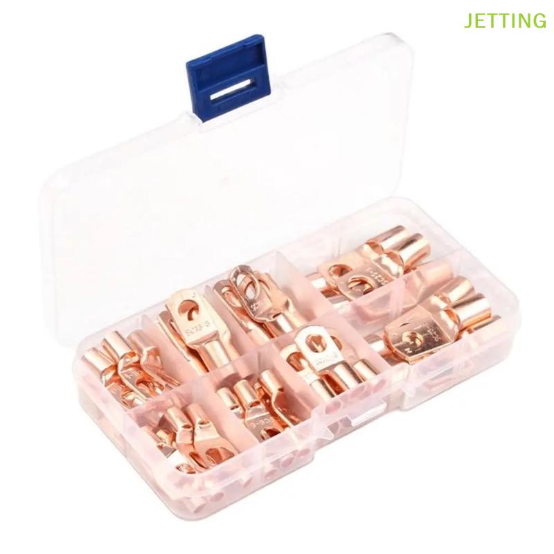Tinned Car Copper Battery Terminal Lug Kit 60Pcs Cable Ends with Bolt Holes for Power Wire Connection Electrical Work