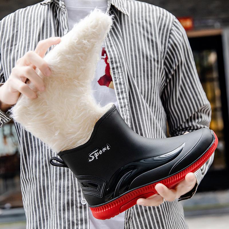Fashion rain shoes men's adult thickened outer wear waterproof shoes medium tube bundle mouth rubber shoes velvet overshoes fishing cotton rain boots