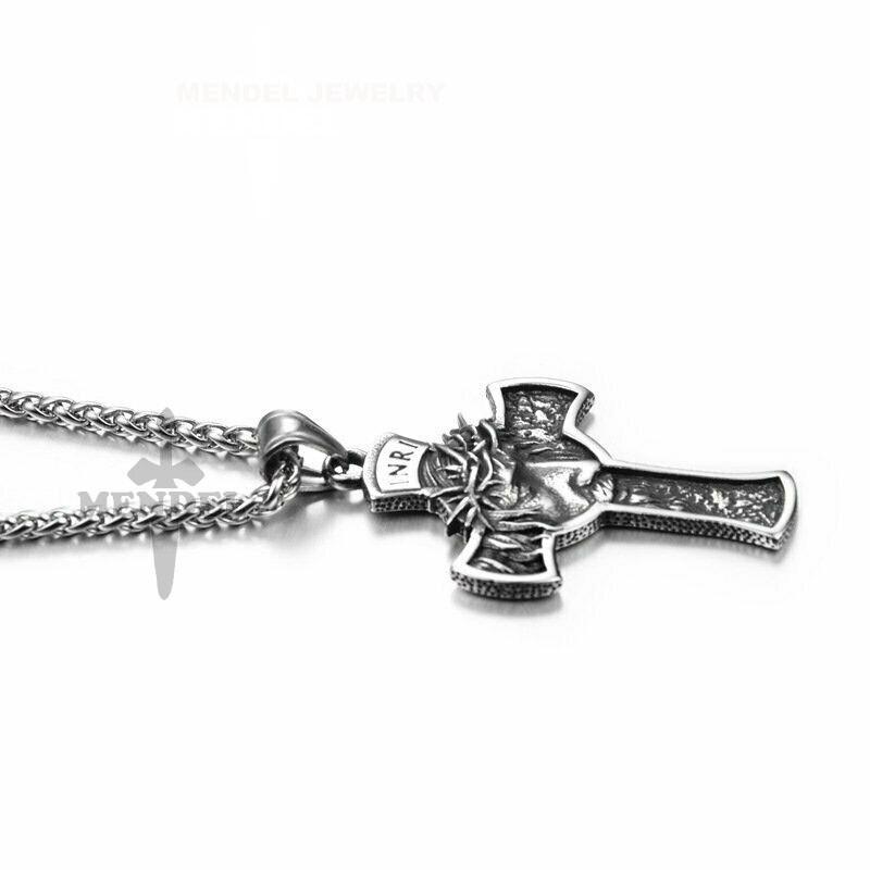 Herren Edelstahl Jesus Christus Gesicht Kruzifix Kreuz Anhänger Halskette