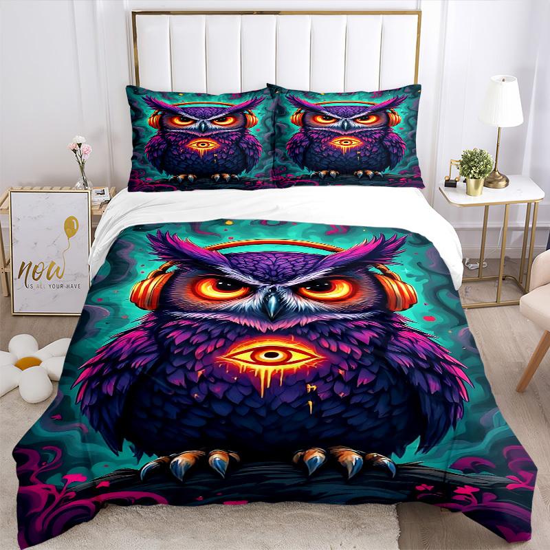 3pc Owl Cover Set - 1 Quilt Cover + 2 Pillowcases, All Seasons Bedroom Setting, Perfect for Home040