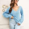 Women S V Neck Loose Knit Sweater Long Sleeve Autumn Winter
