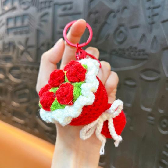 Portable Keychain Hand-Crocheted Wool Rose Petal Mini Bouquet Decoration Keychain Pendant Bags Backpacks Accessory
