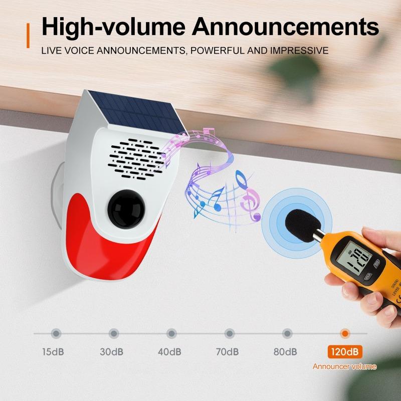 Rilevatore di Allarme Intelligente da Esterno Solare Audio-Luminoso con Sensore di Movimento e Telecomando WiFi 120DB USB PIR Dispositivo di Allarme Infrarossi