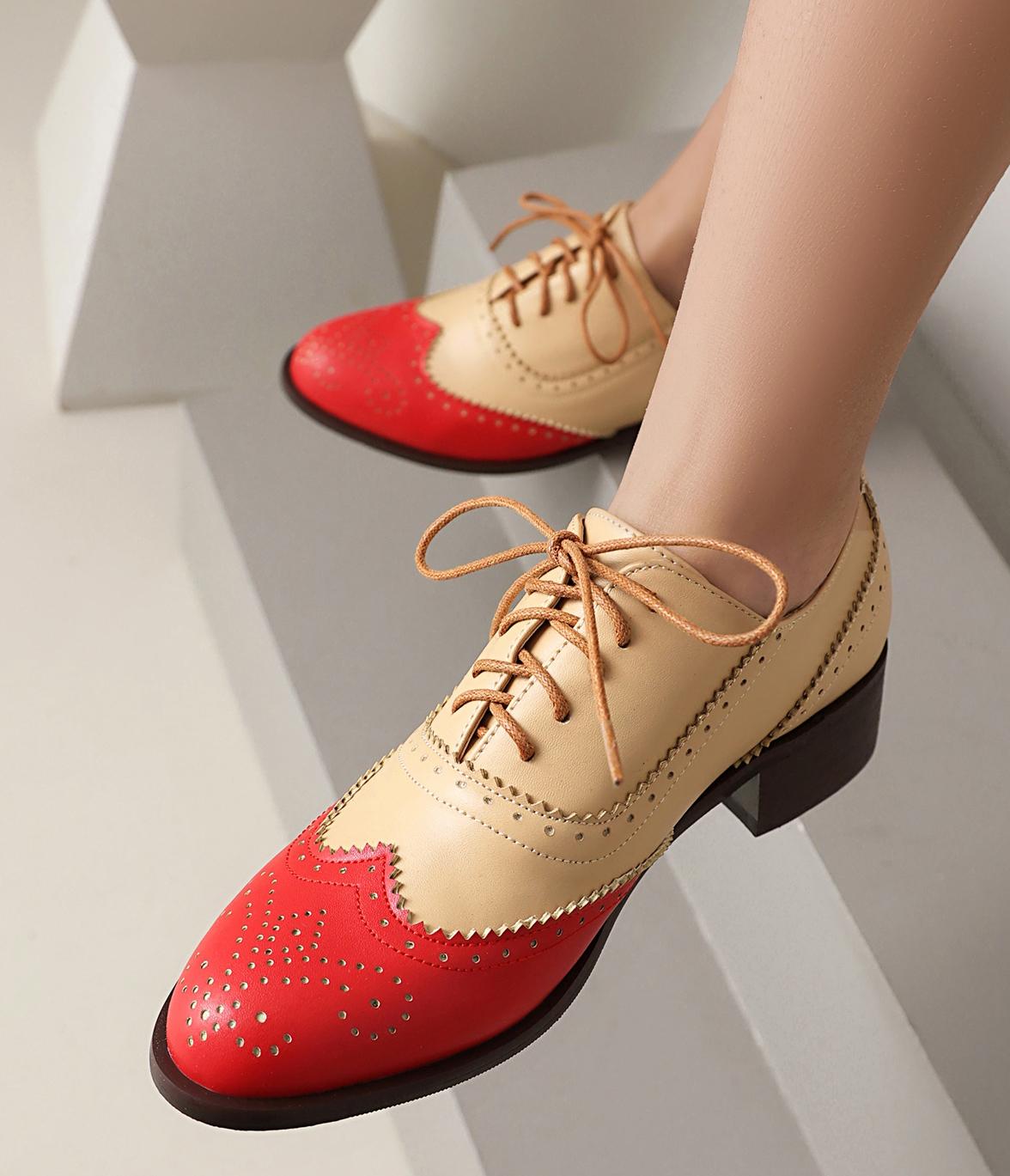 

ретро классические смешанные цвета оксфорды женские броги на шнуровке повседневная обувь обувь кроссовки 43 красный