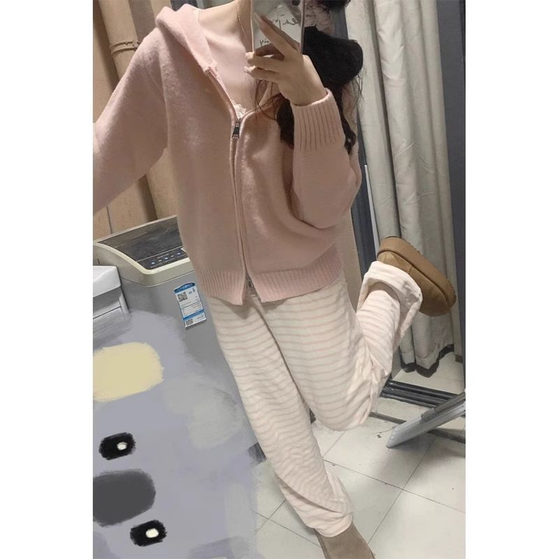 

Ленивый Синий Кардиган Трикотажный Мягкий Липкий с Капюшоном на Двойной Молнии Pink XXL [Recommendation 130/75.00kg]]