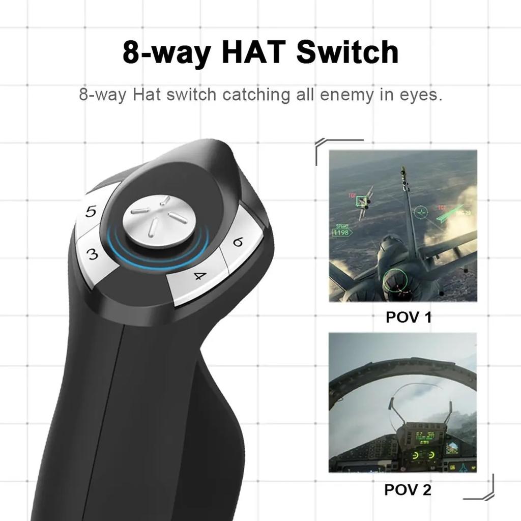 Flight Simulator Joystick and Throttle with Vibration | 4 Axis, 16 Keys, POV, Plug & Play, Suction Cup Base for Stability