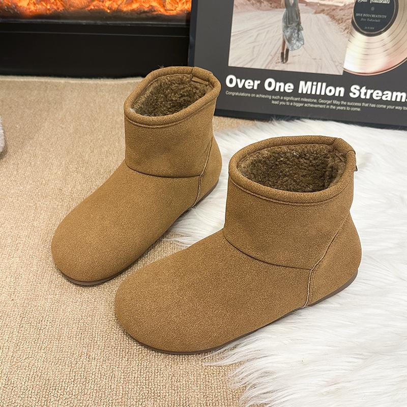 Women's Large Size Soft Sole Heightening Winter Warm Fur One Anti-slip Snow Boots Plush Lined Ankle Boots Outdoor Sports Martin Cotton Boots