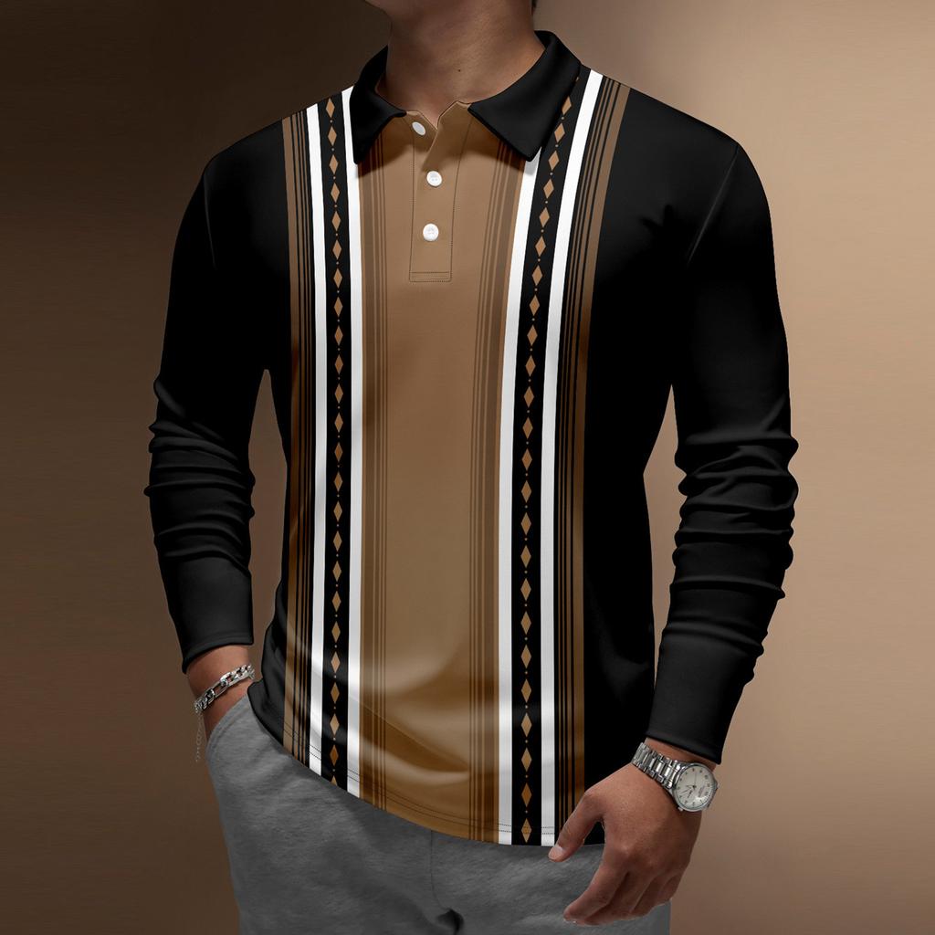 Men'S Lapel Long Sleeve Printed Casual Top Loose Sports Lapel Shirt