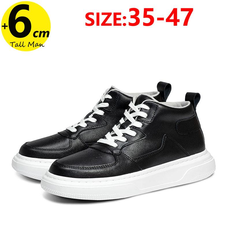 White Sneakers Men Height Increase Insoles 6cm  Lifts Shoes Leisure Casual Plus Size 35-47