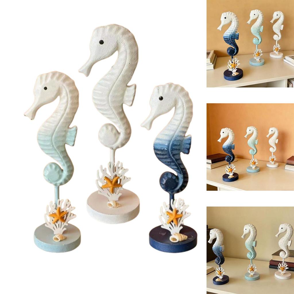 Sea Horse Figurines Decor Ornament Sculpture Nautical Minimalist Seahorse Statue Wooden Coastal for Bar Table Home Indoor Party