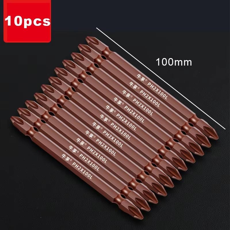 10 Piece Set 50mm-150mm Magnetic Impact Double Head Cross Screw Drill Bit Set Handheld Double Ended Screwdriver Bit