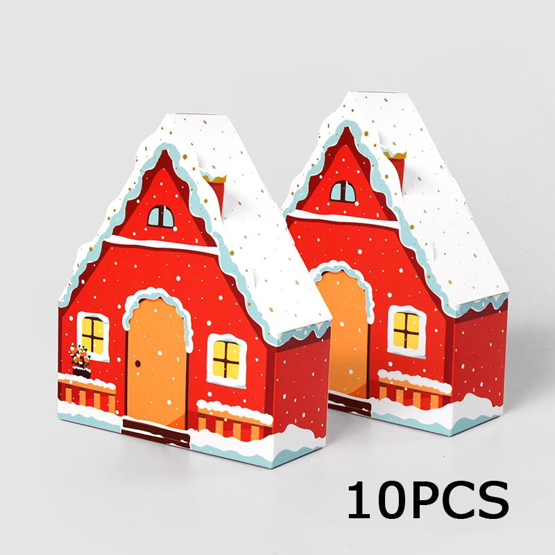 WTEMPO Christmas Red Cute House Shaped Design Gift Boxes Christmas Mini Presents Packaging Boxes Creative Foldable DIY Paper Favor Boxes