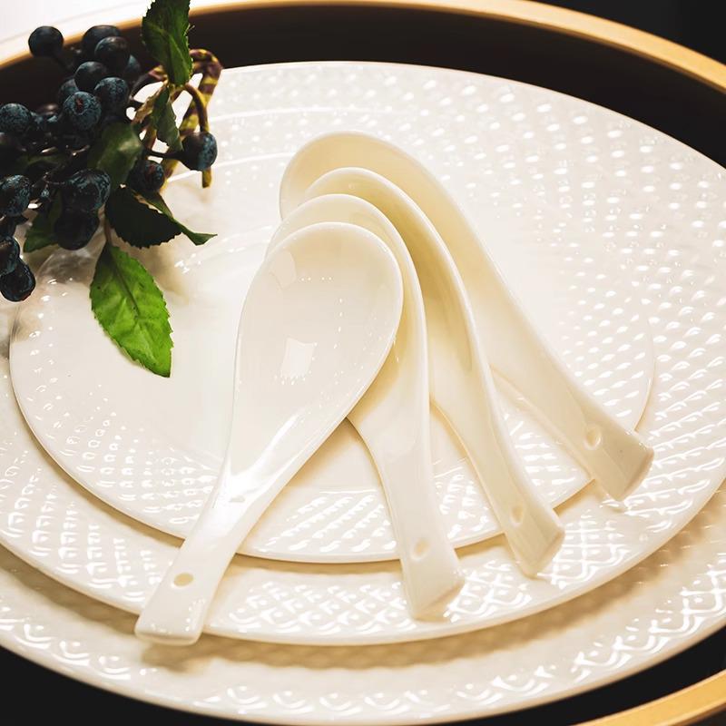 Pure White Bone China Irregular Embossed Floral Anti-scalding Tableware Set
