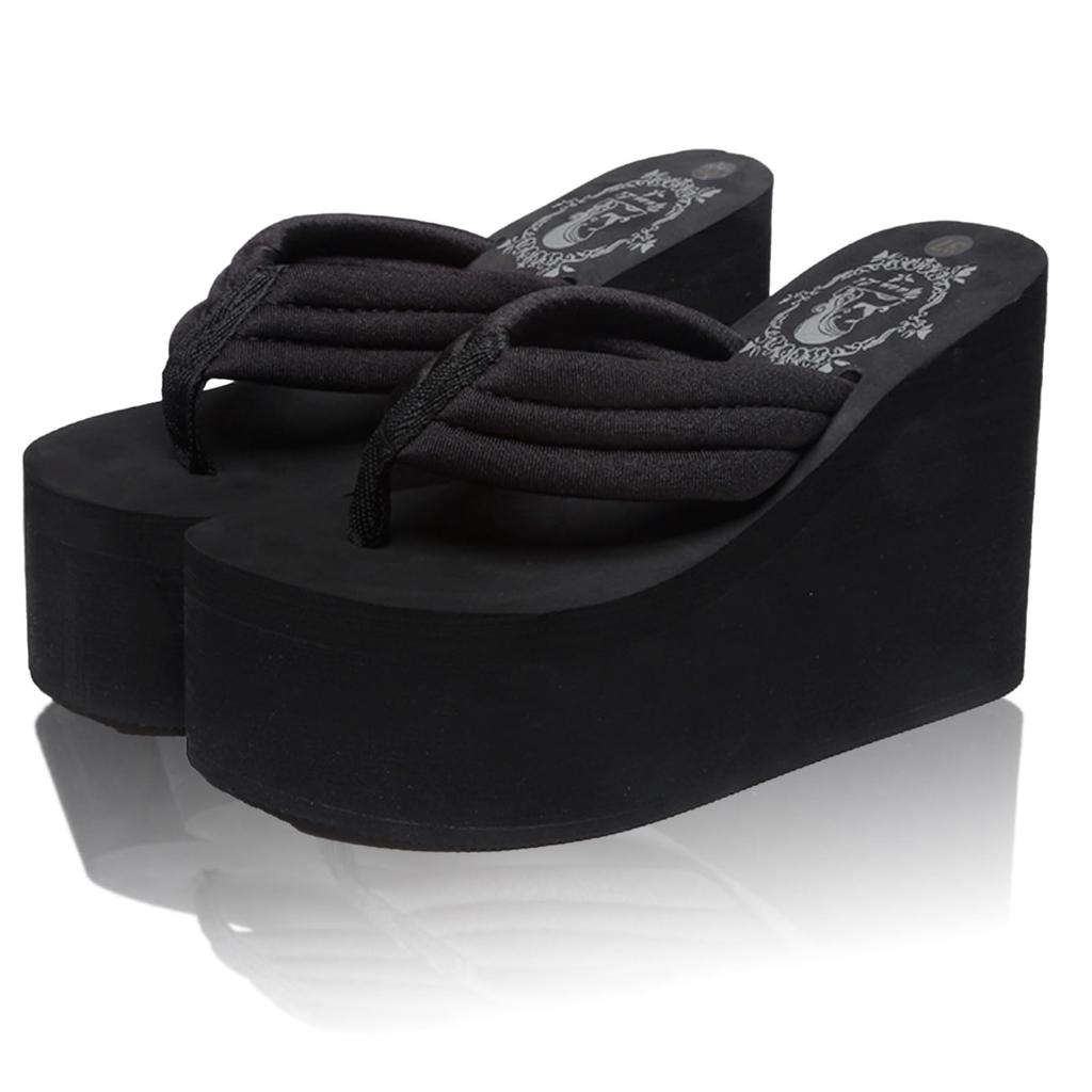 Beach thick super beautiful wedge fatigue improved grip and easy walking [Clear] sandals, sole, 11cm, legs, sole, simple, resistant, (Black, 36,