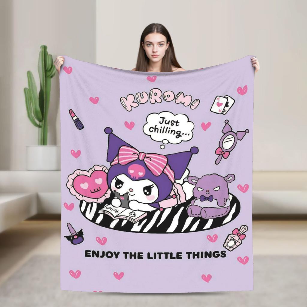 Kuromi Halloween Plaid Blankets Fleece Summer Portable Super Warm Throw Blanket for Home Bedroom Rug Piece