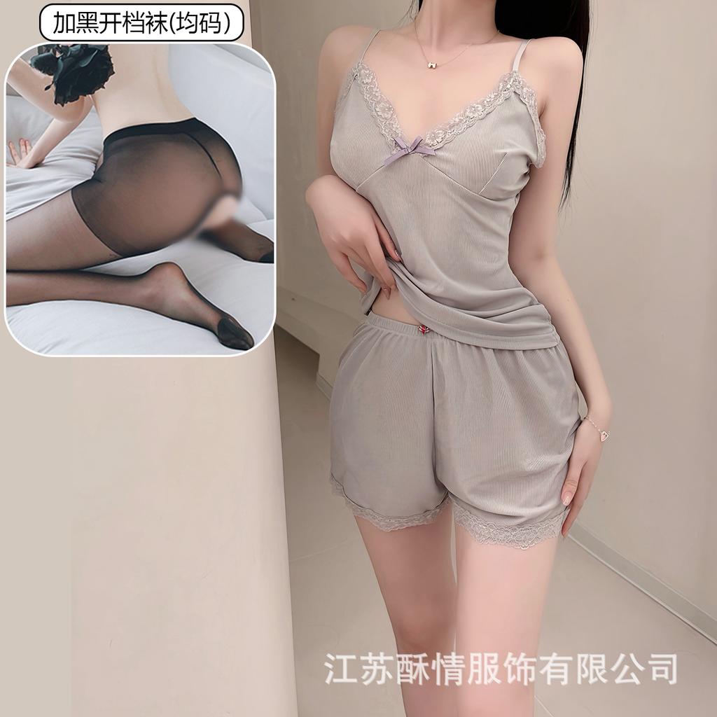 Pajamas summer Korean version simple casual cute suspender two-piece set casual comfortable shorts sexy