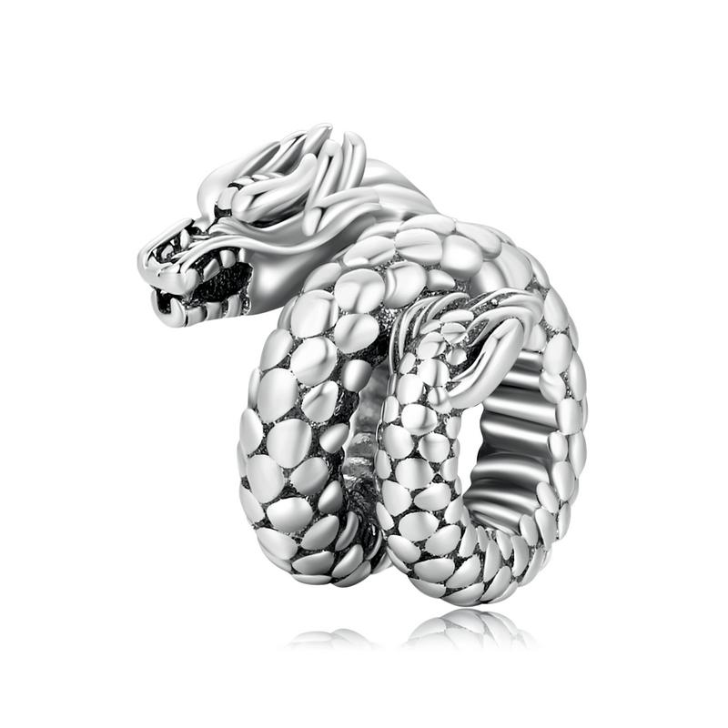 

BISAER 925 Silver Vintage Dragon Charms Chinese Zodiac Animal Bead For Women DIY Bracelets Necklaces Fine Jewelry