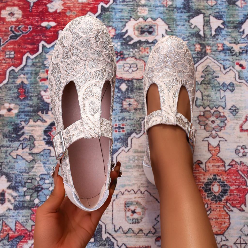 New Mary Jane Shoes Women's French Thick Heel Middle Heel One Word with Satin Light National Style Retro Light Mouth Single Shoes