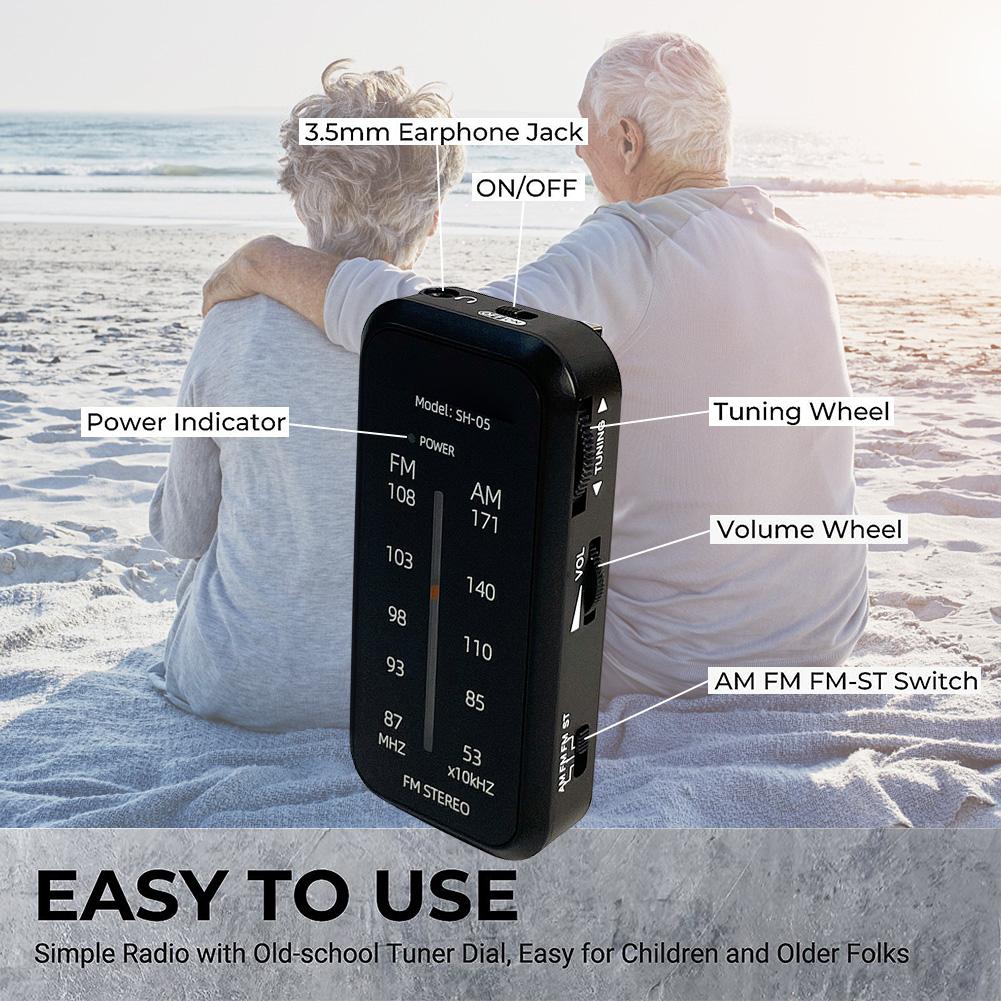 Pocket Radio Includes Headphones Mini AM FM Stereo Radio with Back Clip Portable Battery Operated Radio for Walk Jogging Camping