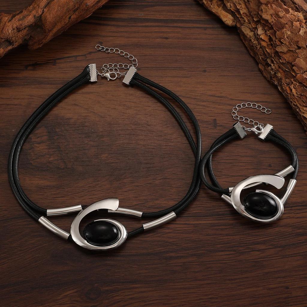 Bohemian Špirálový Šnek Akrylový Drahokam Šperky Set: Dámská sada náhrdelníku a náramku