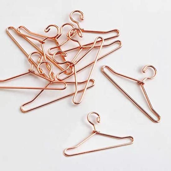 Mini Doll Hanger with 12 Hangers BJD Doll Hanger Rack Miniature Hanger Set Mini Toy Dress Up Doll Clothes Clothes Rack 1/7 (Rose Gold)