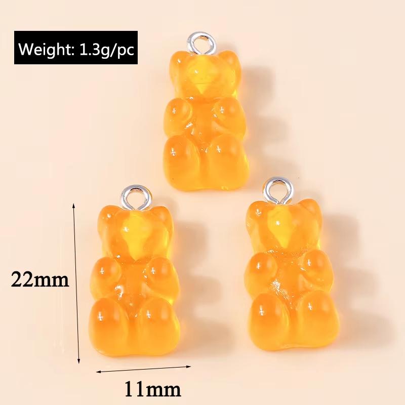 10pcs 22X11mm Candy Color Gummy Mini Bear Charms for Making Cute Earrings Pendant Necklace DIY Creative Jewelry Finding