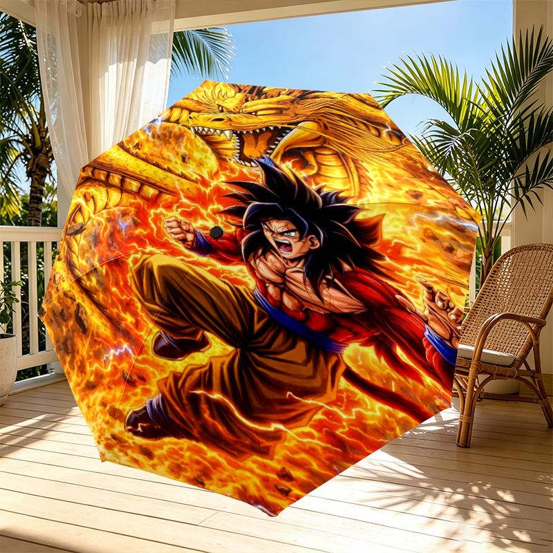 DRAGON BALL Print Automatic Open Close Umbrella, Portable Foldable Umbrella, for Outdoor Commute Camping Trip, Ideal Birthday Gift