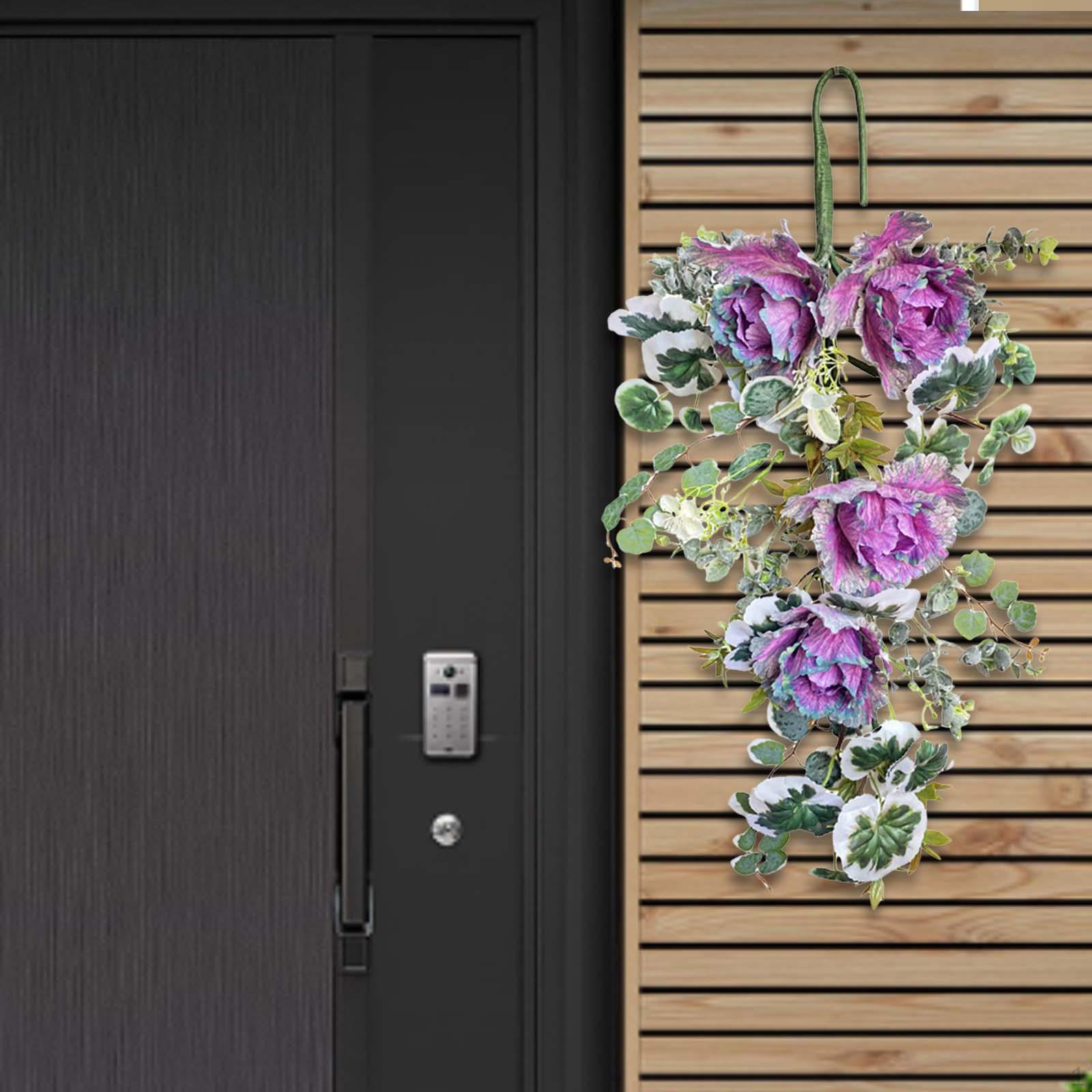 

Искусственный каплевидный весенний настенный венок для входной двери фиолетовый