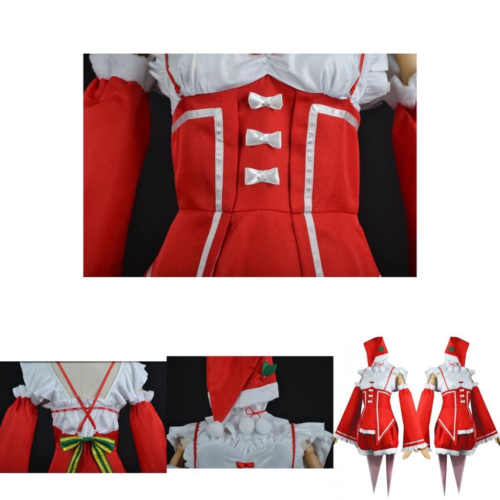 Rezero Rem Ram Christmas Cosplay Dress Costume High Quality Santa Snow Outfit