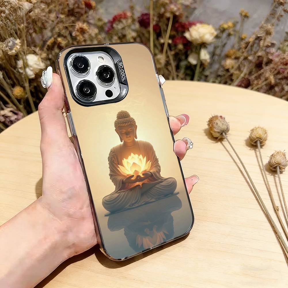 Buddha Art Pattern Phone Case For iPhone 17,16,15,14,13,12,11 Plus,Pro Max,XS,Colored Silver Plated Inside Cover