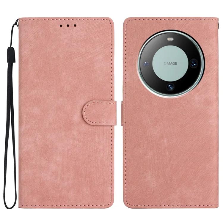 For Huawei Mate 60 Case Folio Flip Solid Color Skin-touch Phone Stand Leather Cover