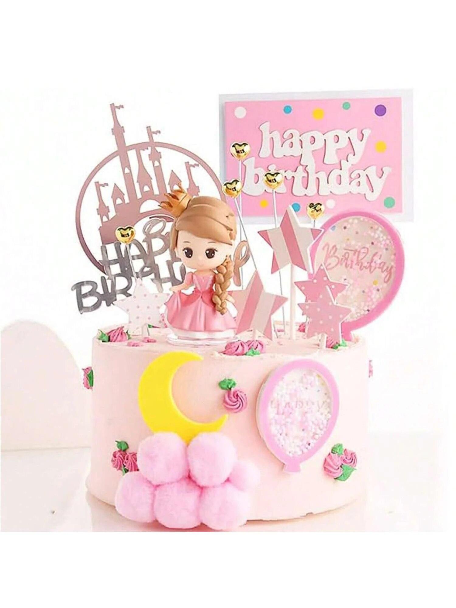 

Топпер для торта Принцеса Дівчинка Замок Принцеси Прикраси для торта Банер З Днем Народження Місяць Хмара Замок Зірки Серця Топпери для торта