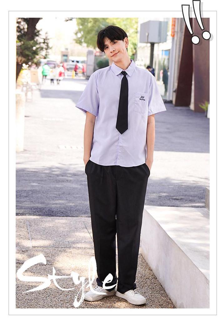 Thai Style Girls' Short/Long Sleeve School Uniform Shirt with Embroidered Badge for JK High School Students