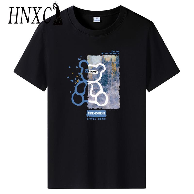 HNXC Cotton Short Sleeve T-shirt Men's Fashion Loose Half Sleeve Shirt Printed Compassionate Shirt