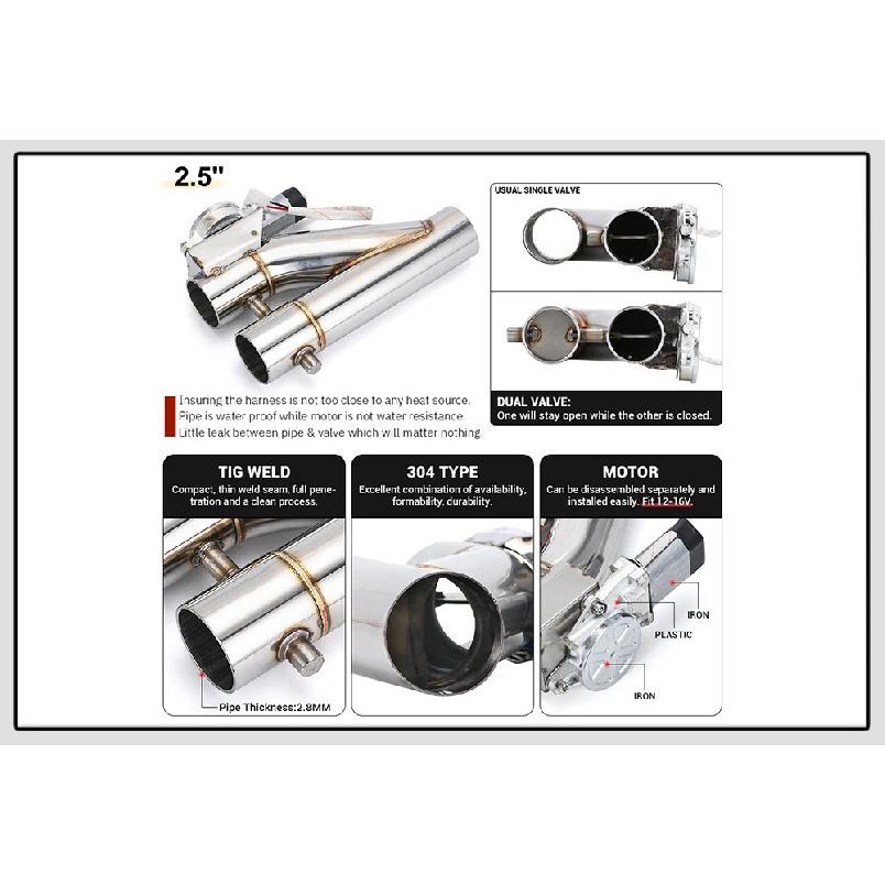 Universal Stainless Steel 304 2.0" 2.25" 2.5" 3" Dual-Valve Electric Exhaust Downpipe Cutout With Remote Wireless Accessories