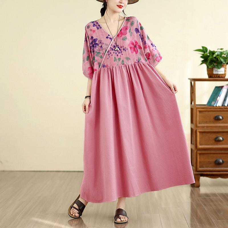 DIMANAF New 2026 Women Plus Size Summer Casual Beach Long Dress Cotton Loose Oversize Maxi Sundress Elegant Vintage Lady Print Floral