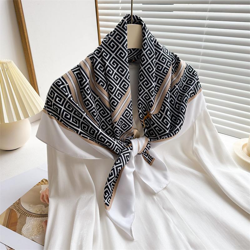 

Handkerchiefs Hair Silk Scarf 90*90Cm Print Satin Big Square Silk Scarves Shawls For Women Luxury Designer Hijab Headband One Size