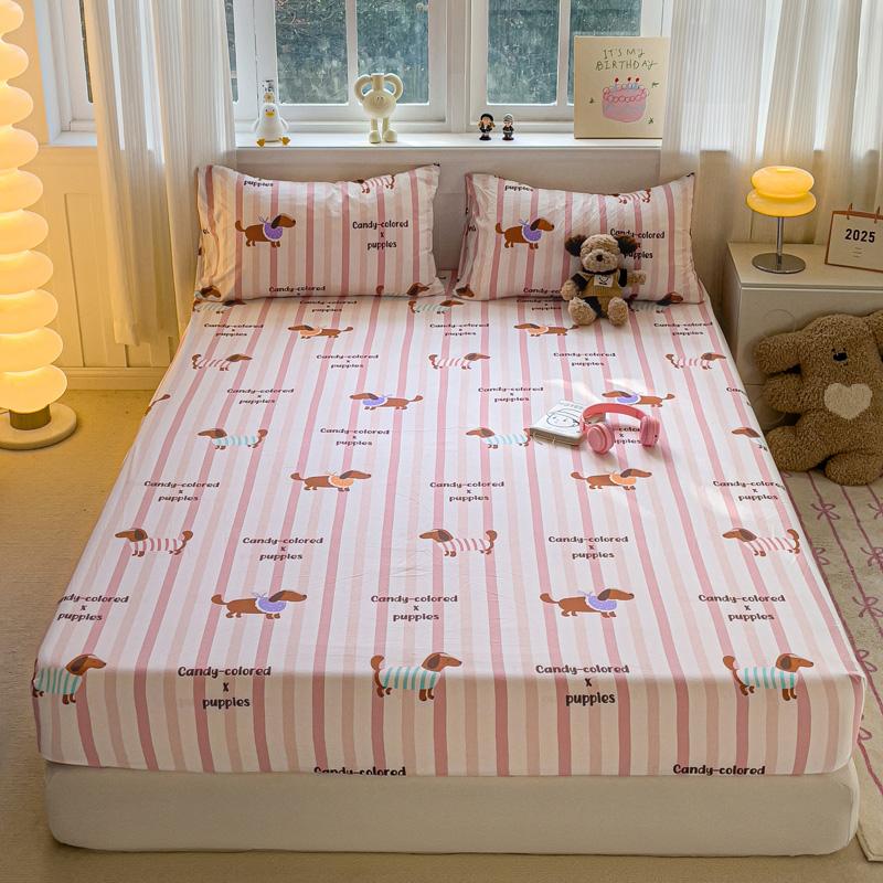 Washed Cotton Fitted Sheet with Elastic Bands Non Slip Adjustable Mattress Cover Printed  Pure Cotton  for Double King Queen