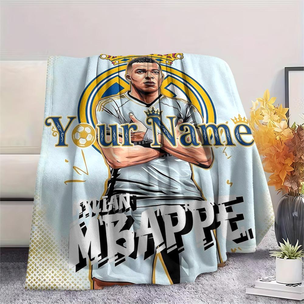 1PC Mbappe Legend Custom Name Patterned Flannel Blanket Suitable For All Seasons For Home Decor Warmth And Comfort Gifts Holiday Present