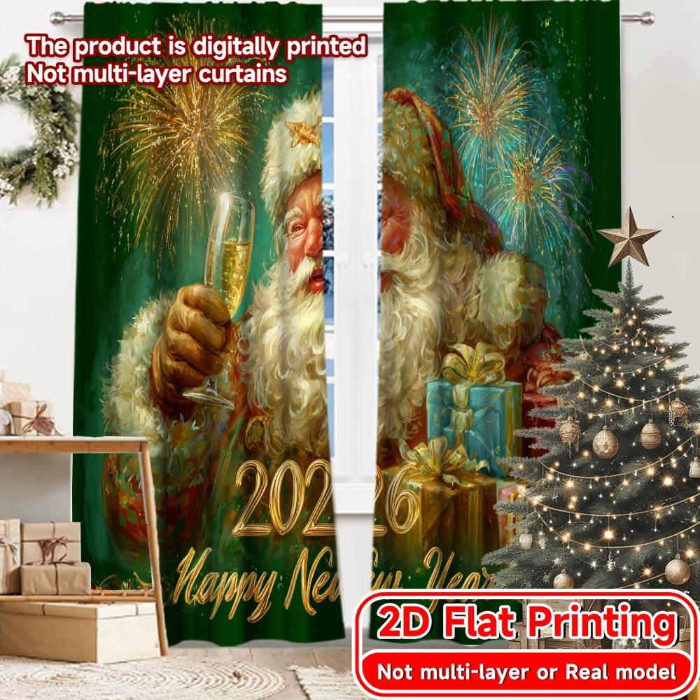 

2D Flat Printing 2pcs FestiveCheers Chic Curtain Chic Versatile Durable Polyester Curtains Festive Suitable for Living Room 100*130 Grommet Top 1pcs