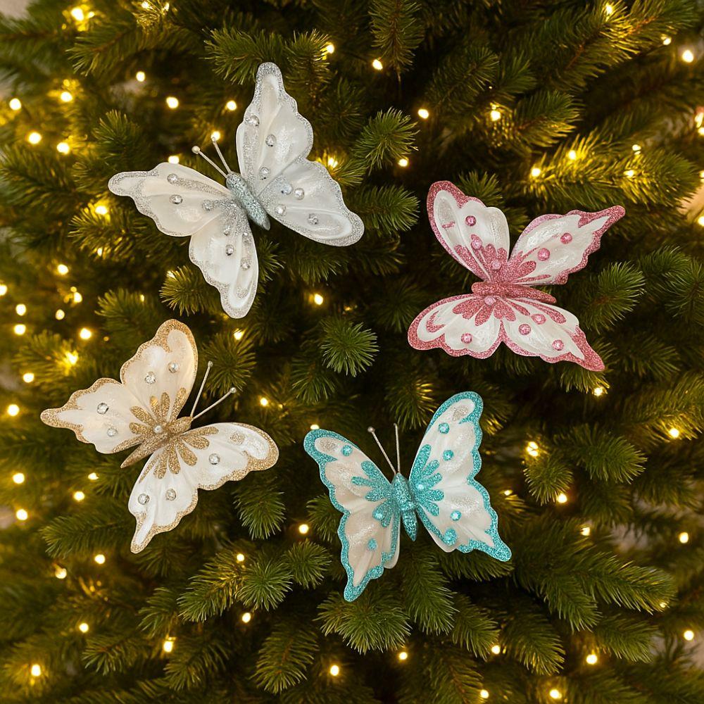 Glitter Christmas Tree Hanging Decor Artificial Simulation Butterfly Decoration  Xmas Tree Decor