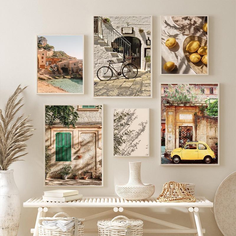 Italienische Stadt Zitrone Orange Ernte Poster und Drucke Zuhause Garten Pflanzen Leinwandmalerei Auto Fahrrad Innendekor Bild Wandkunst