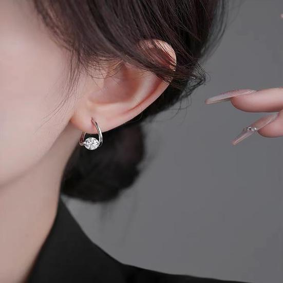1 Pair Drop Earrings Cubic Zirconia Inlay Arc-Shaped Design Earrings Lightweight Comfortable Wearing Women Earrings Jewelry Gift