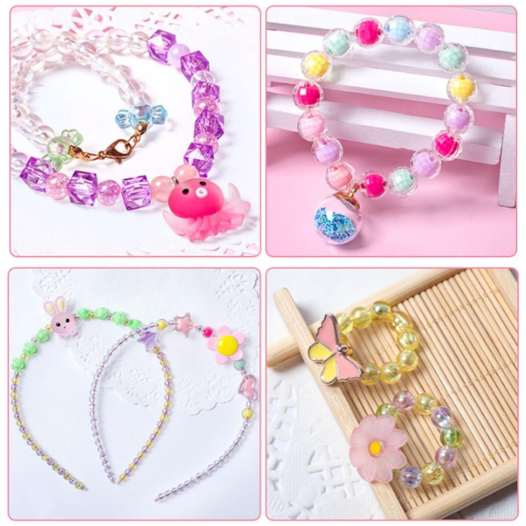 Tibemi Bead Craft Kit for DIY Accessories for and Educational Toy with Animal Parts Storage Elementary School Day Christmas Gift Girls, Necklaces,