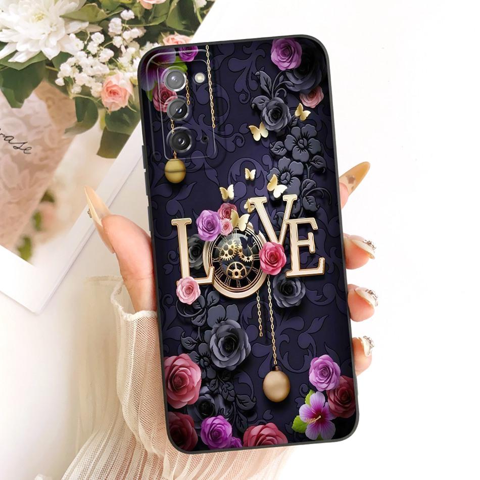 Für Samsung Galaxy S20 S20+ S20FE Niedliche Katze Blume Handyhülle Für Samsung S 20 S20 FE 4G 5G Stoßfeste Weiche Silikon-Stoßfänger