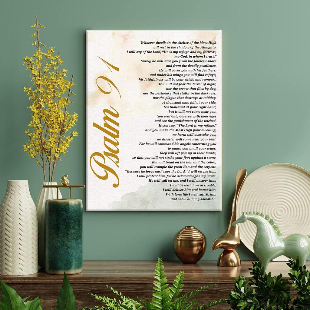 YeleY pirational Bible Verse Print Positive Psalm 91 He Who Dwells in the Secret Place Paintings Canvas Wall Art Poster Canvas Artwork Ready to Hang