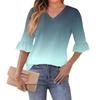 Women's Casual 3/4 Sleeve Top Summer V-neck Puffy Sleeve T-shirt Top