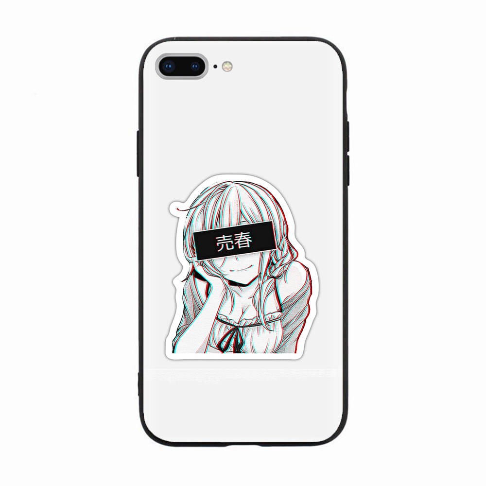 Black Case for Xiaomi Redmi 13C Note 9 iPhone XR 7 8 14 15 11 12 13 X XS Pro Max Samsung A25 S23 S24 FE Ultra Plus Stickers Anime Girl